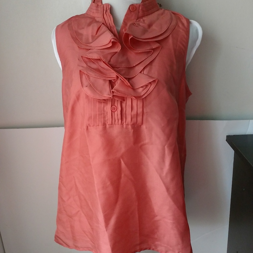 J. Crew Factory Coral Ruffle Sleeveless Blouse